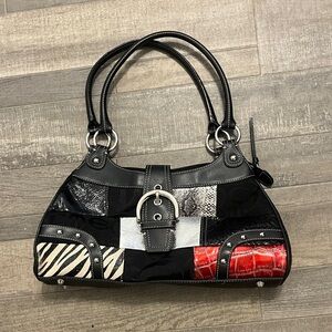 Elegant Black and Red Patchwork Shoulder Bag